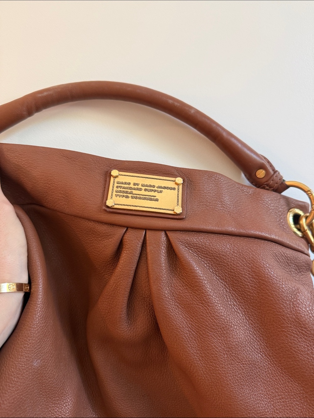 Marc by Marc Jacobs Tan Pebble Leather Hobo Shoulder Bag with Gold Hardware - Picture 3 of 6